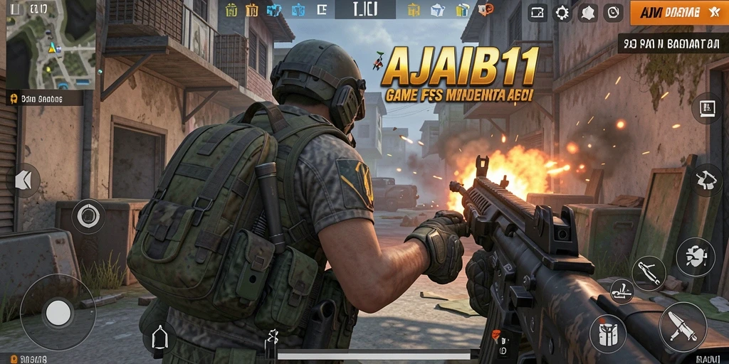 Screenshot utama AJAIB11 dengan aksi tembak-menembak yang mendebarkan.