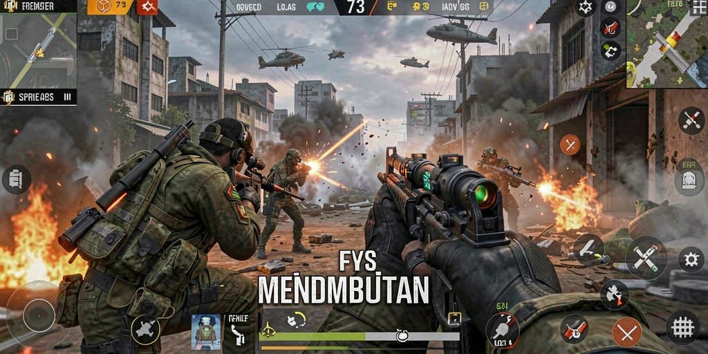 Tampilan gameplay D73 yang mendebarkan di medan tempur FPS.
