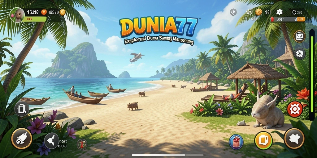 Screenshot dari gameplay DUNIA77 yang penuh warna.