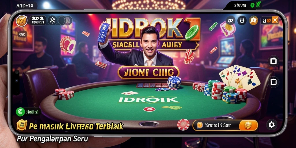 Screenshot IDROK menampilkan dealer profesional dan permainan kasino langsung.