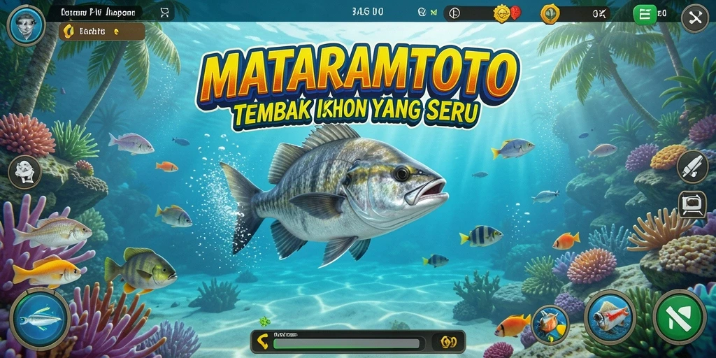 Tampilan gameplay seru dalam MATARAMTOTO, menembak ikan di laut.