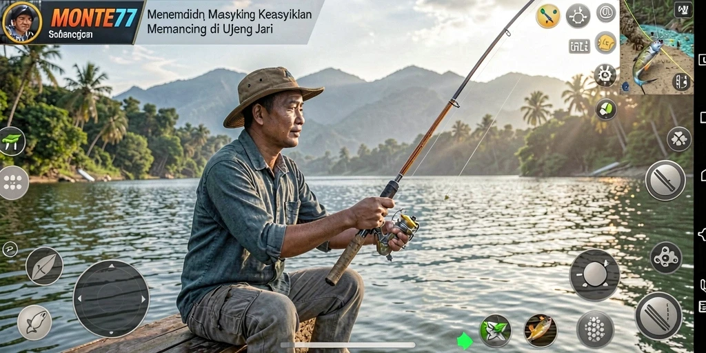 Screenshot gameplay MONTE77 menampilkan momen menangkap ikan yang mendebarkan.