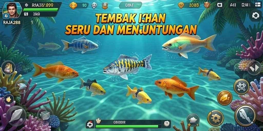 Tangkapan layar RAJA288 menampilkan aksi tembak ikan yang seru dan mendebarkan.