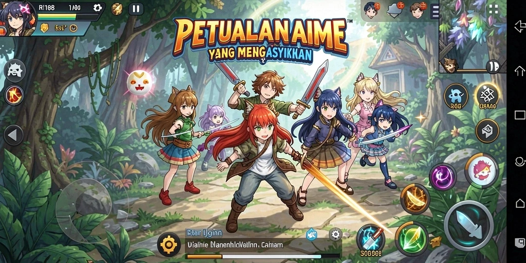 Tampilan gameplay RI188 yang penuh warna dengan karakter anime.