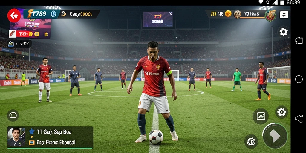 Screenshot utama TT789 menampilkan aksi seru di lapangan sepak bola.