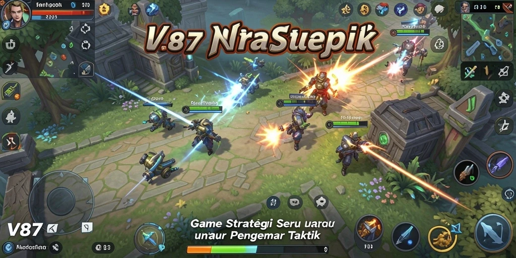 Tampilan gameplay yang intens dan strategis dalam V87.